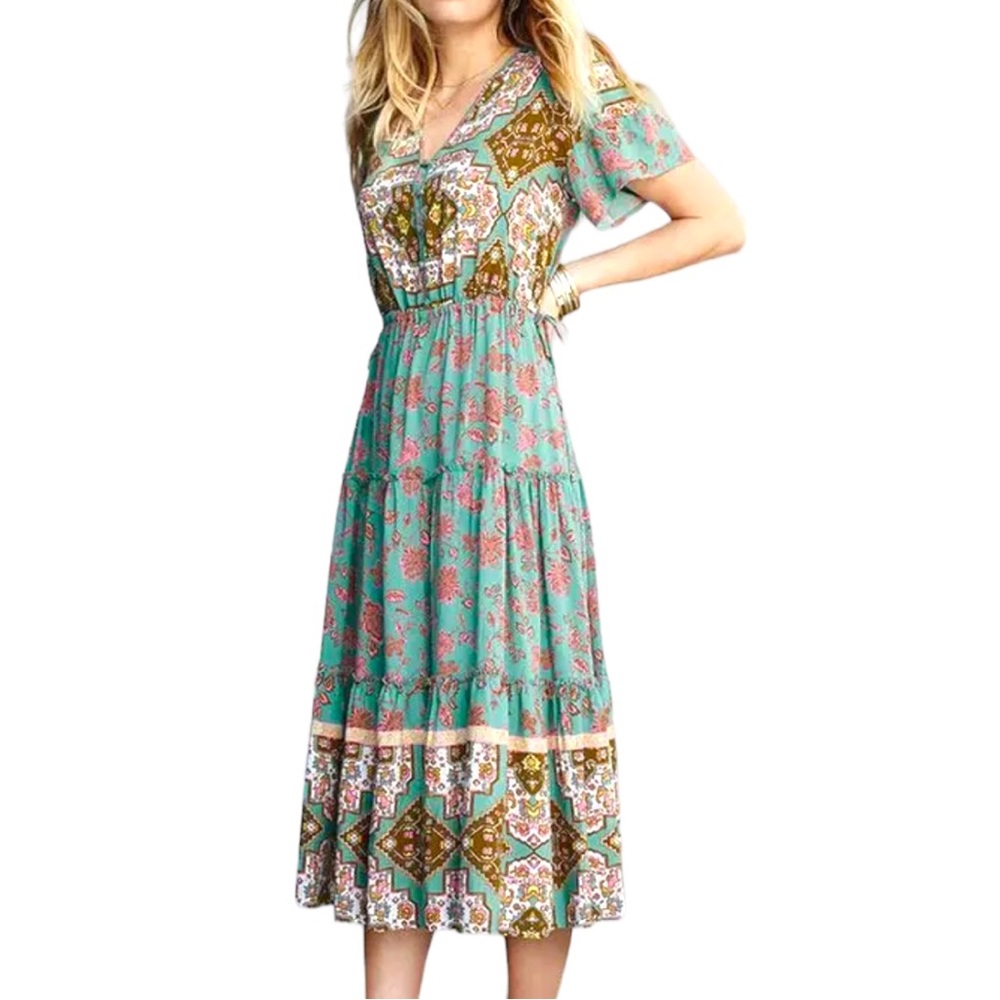 Matilda Jane Dream Chasers Down to Earth Boho Tiered MIDI Dress NWT